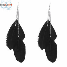 Load image into Gallery viewer, Bohemian Handmade Vintage Feather Long Drop Earrings