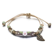 Load image into Gallery viewer, 17KM Handmade Ceramic Flower Bracelets For Women Girls Gift Retro Leaf Beads Weave Rope Charm Bracelet Jewelry New Drop Shipping