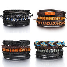 Load image into Gallery viewer, Vintage Wood Beads Leather Bracelets