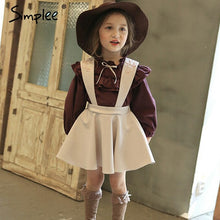 Load image into Gallery viewer, Fashion Girls Dress Embroidery Suspender Dress Children Long Sleeve Kids Shirt Dress 2 PCS For Birthday Party Christmas