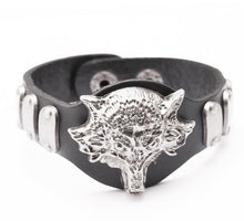 Load image into Gallery viewer, XINYAO 2019 Geunine Leather  Charm Wolf Bracelet Punk Style Black  Leather Cuff Bangle Male Gothic Spike Jewelry Best Gift